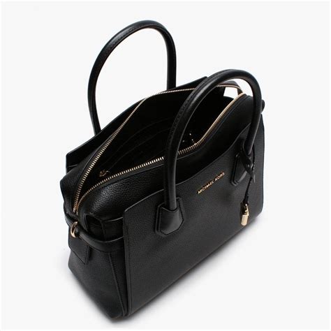 michael kors mercer large black bonded pebbled leather satchel|mercer medium logo belted satchel.